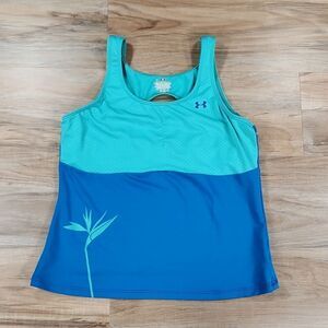 🔹️Under Armour Turquoise & Blue Colorblock Athletic Tanktop w/Bra Insert Large